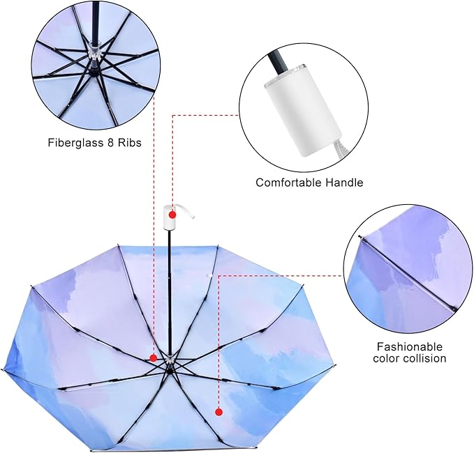 Cuby UV Sun Umbrella Compact Folding Umbrella lightweight Portable Manual Travel Umbrella for Rainproof & 99% UV Protection with Black Anti-UV Coating