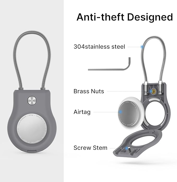 Air tag Holder,(4 Pack) Air tag Keychain with Secure Lock,Air Tags Case with Wire Cable for Apple Airtag,Anti-Lost Protective Case with Keyring for Luggage, Key, Pet, Bag, Black/Grey