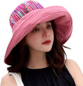 Women Wide Brim Sun Hats Metal Wired Edge Summer UV Protection Beach Fishing Hat for Hiking Garden Travel Chin Strap