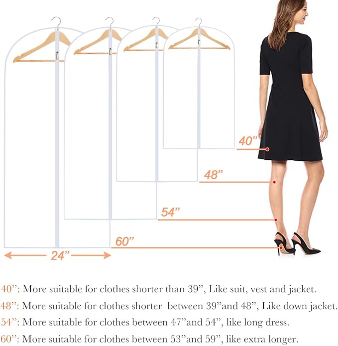 Garment Bags for Hanging Clothes (Set of 12) Suit Bags for Closet Storage Clothes Storage Bag Plastic Bag with Zipper for Suit, Sweaters Travel Laundry Wardrobe Closet Garment Dust Cover Bags
