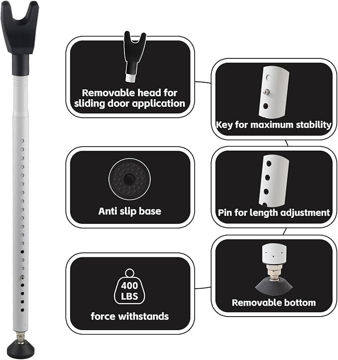 2 Pack Door Security Bar & Sliding Patio Door Lock Bar – Heavy Duty Adjustable Door Stopper for Home, Apartment, Hotel Travel – No Tools Needed, Fits Hinged & Sliding Doors, Iron Construction