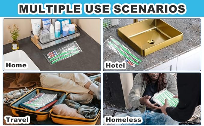 Disposable Toothbrushes with Toothpaste and Floss,50Pcs Green Single Use Individually Wrapped Disposable Travel Toothbrushes and Dental Floss Kit Bulk for Homeless,Airbnb,Hotel,Dentist