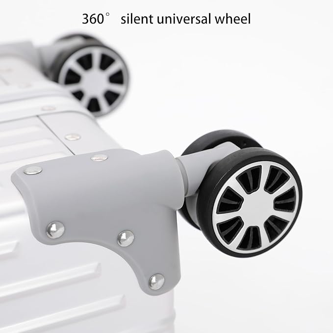 Metal All Aluminum Carry-on Luggage TSA Customs Lock Zipperless Silent Rotary Wheel Business Suitcase Aluminum Frame Set (silvery, 20 '')