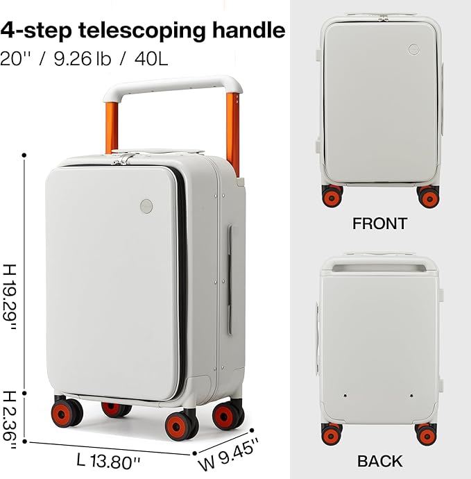 mixi Carry On Luggage Wide Handle Luxury Design Rolling Travel Suitcase PC Hardside with Aluminum Frame Hollow Spinner Wheels, with Cover, 20 inch, Smoke White