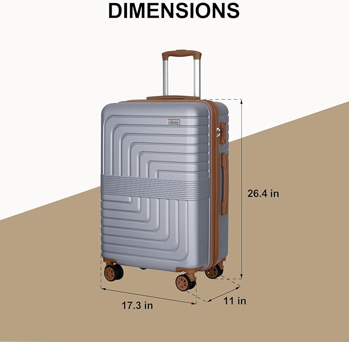 Romswi Expandable 24" Checked Luggage,Medium Hardshell Suitcase with Double Spinner Wheels for 20% More Space, Airline Approved Lightweight Hardside Luggage, Scratch-Resistant & YKK Zipper,Silver