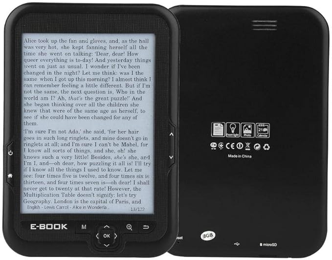 E-Reader, 6 inch E‑Book Reader with E‑Ink Screen, 1024 x 768 Resolution Display 300DPI Electronic Paper Book with Blue Cover, E-Paper Supports TF Card for Adult, Kids(Black 2)