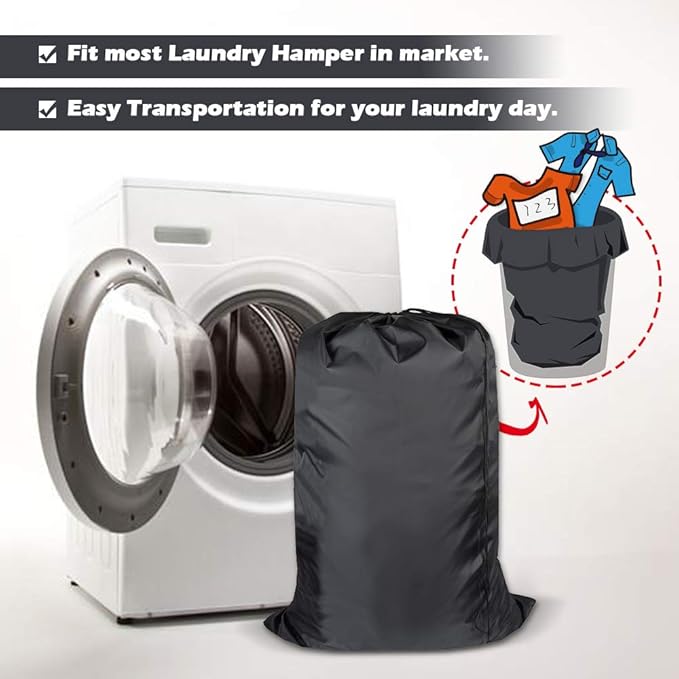 Washable Travel Laundry Bag with Drawstring, Large Dirty Clothes Bag Fit a Laundry Basket or Clothes Hamper, Enough to Hold 4 Loads of Laundry,26x39 inches (RoyalBlue Black Grey)