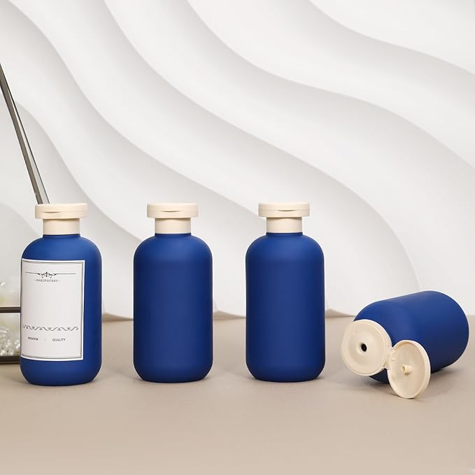 ASEVAT 6.7oz Airtight Plastic Travel Shampoo Bottles, Travel Shampoo and Conditioner Bottles Refillable, Empty Travel Size Shampoo Bottle, Hand Soap Dispenser for Vacation, Gym, Home(Navy)