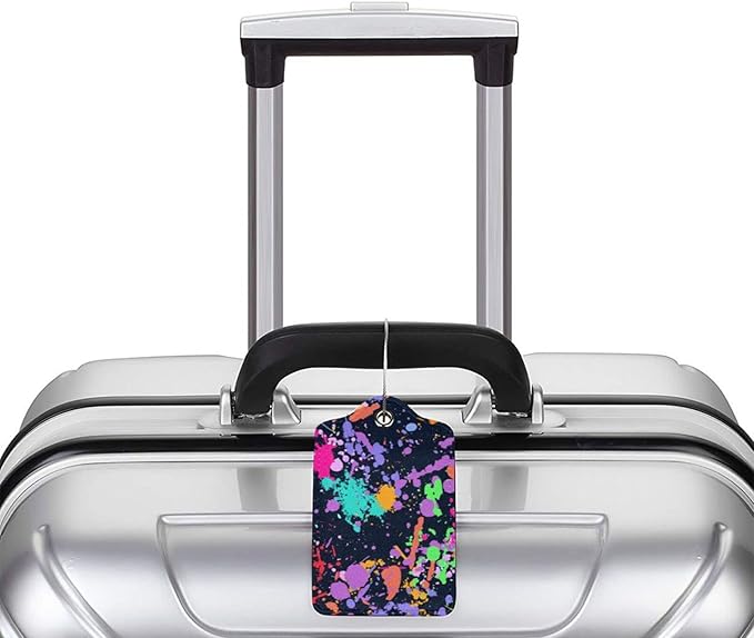 2 Pack Colorful Pop Art Luggage Tag for Men Women Girls Kids, Stylish Leather Bag Tags for Suitcase Artistic Modern Travel Backpack Labels