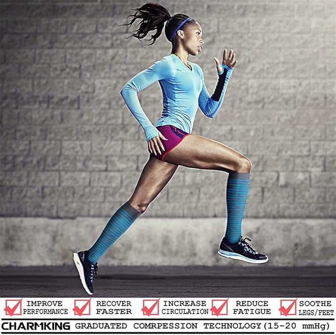 CHARMKING Compression Socks for Women & Men Circulation (3 Pairs) 15-20 mmHg is Best Support for Athletic Running Cycling