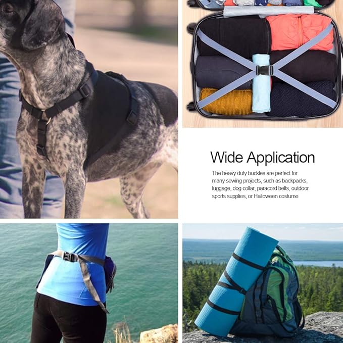 YGDZ 1 Inch Plastic Buckles, 80 Side Release Strap Buckles and Slides Parachute Buckles for DIY Backpack Luggage Strap