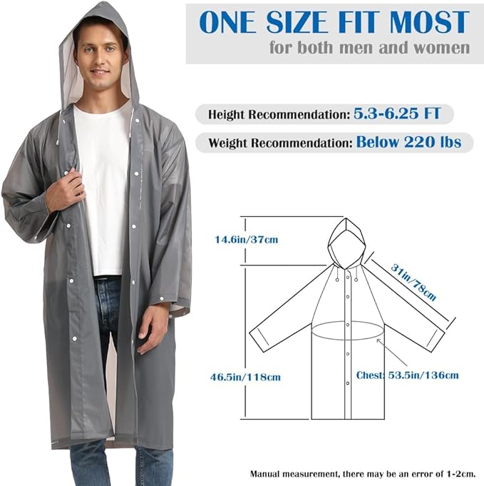 Opret 2 Pack Raincoats for Adults Reusable, EVA Rain Ponchos Lightweight Rain Coat Waterproof Rain Gear for Men and Women