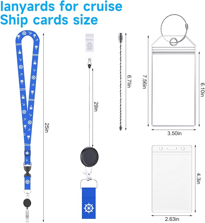 Cruise Ship Essentials, 8 Cruise Luggage Tag Holder, 4 Retractable Lanyards for Cruise Ship Cards, Cruise Essentials 2025 Works with All Cruise Lines