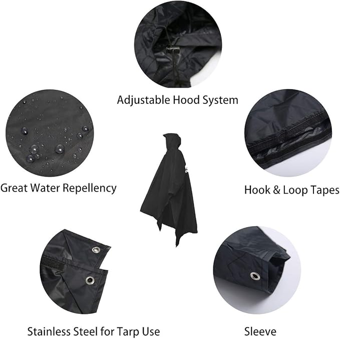 longsinger Rain Poncho for Adult, Waterproof Rain Poncho with Hood and Sleeve, Ideal for Hiking, Hunting, Camping