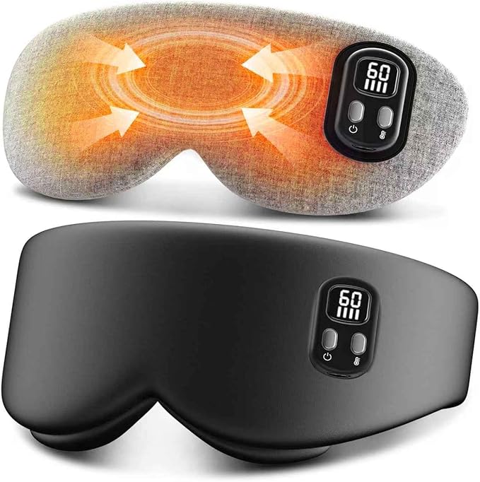 Heated Eye Mask - Cordless Eye Mask for Dry Eyes, Eye Relief, Improved Sleep, Timed Shutdown, 4 Temperature, Washable Silk Eye Heating Pad for Travel, Removable for Cleaning - Black