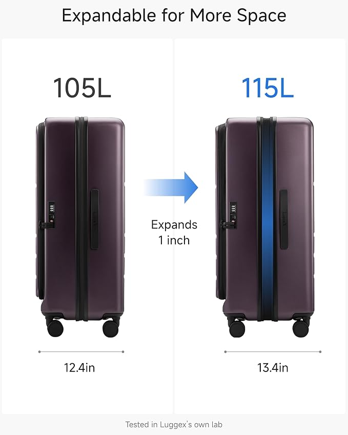 LUGGEX Checked Suitcase Top Opening, FLT Expandable Polycarbonate Hard Shell Suitcase with Wheels (FLO-Lite, Purple, 28 Inch, 105L-115L)