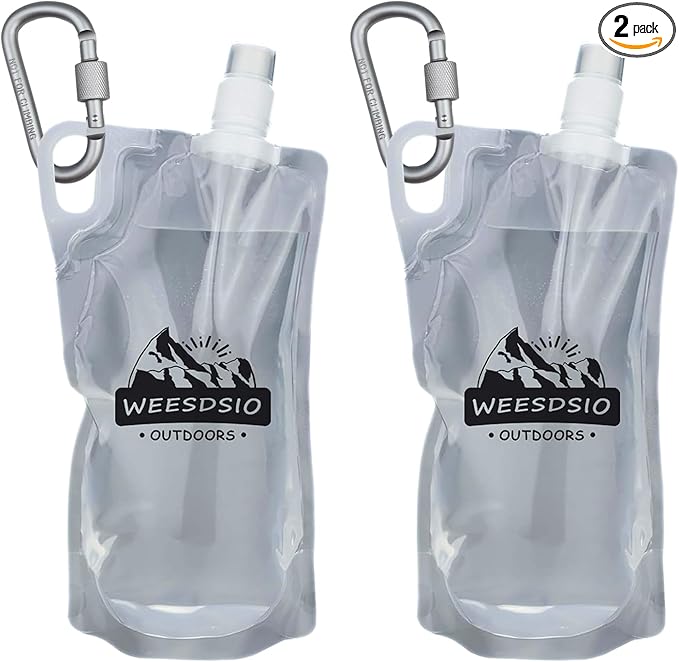 2-Pack 1L Hiking Collapsible Water Bottles with Mountaineering Buckle (Not Suitable for Climbing) BPA-Free Foldable Backpacking Water Bottle for Camping Hiking Running Cycling Mountaineering