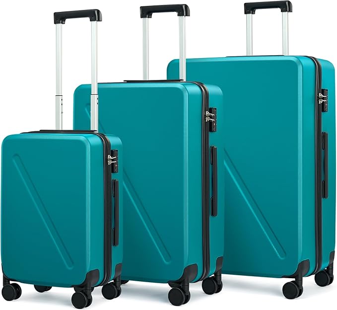 MILADA Luggage Sets With Spinner Wheels, Hard Shell Suitcases TSA Approved Travel Luggage, 3 Piece Luggage Set 20 Inch Carry On Luggage Medium Suitcase 28 Inch Large Suitcases,Caribbean Blue
