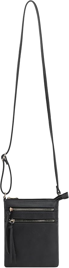 DELUXITY Crossbody Purse Bag Shoulder Bag Multi Pocket Zipper Purse | Black