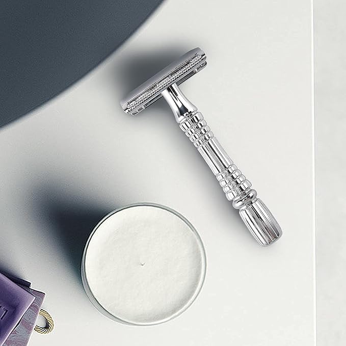 BAILI Classic 3-Piece Double Edge Safety Razor Wet Shaving for Men Women with Platinum Blade and Mirrored Travel Case BD176