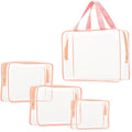 4Pcs Crystal Clear PVC Travel Toiletry Bag Kit for Women Men, Waterproof Vinyl Packing Organizer Storage Bags with Zipper Handle Straps, Cosmetic Pouch Carry on Airport Airline Compliant Bag Handbag