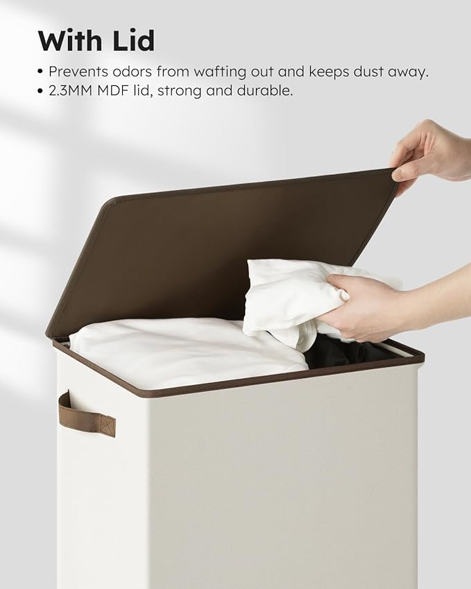SOLEDI Laundry Hamper with Lid 100L Large & Tall Collapsible Laundry Basket, Clothes Hamper with Bag Removable Easy to Carry, Dirty Hampers for Bedroom, Bathroom, Dorm, College, Off-White