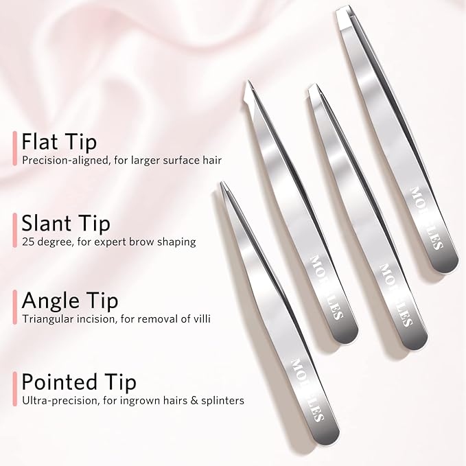 Tweezers and Nail Clipper Set with Case for Men Women, MORGLES 9 Pcs Professional Stainless Steel Tweezers No Gaps