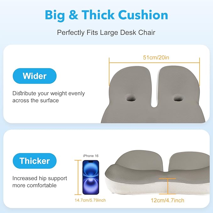 Seat Cushion,Office Chair Memory Cushion, Ergonomic Design, Relieve Sciatica and Long-Term Sitting Pain, Suitable for desks, Car Seats, Games, Wheelchairs