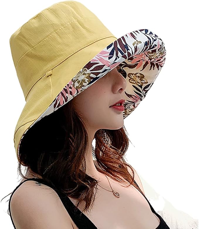Women Wide Brim Sun Hats Metal Wired Edge Summer UV Protection Beach Fishing Hat for Hiking Garden Travel Chin Strap