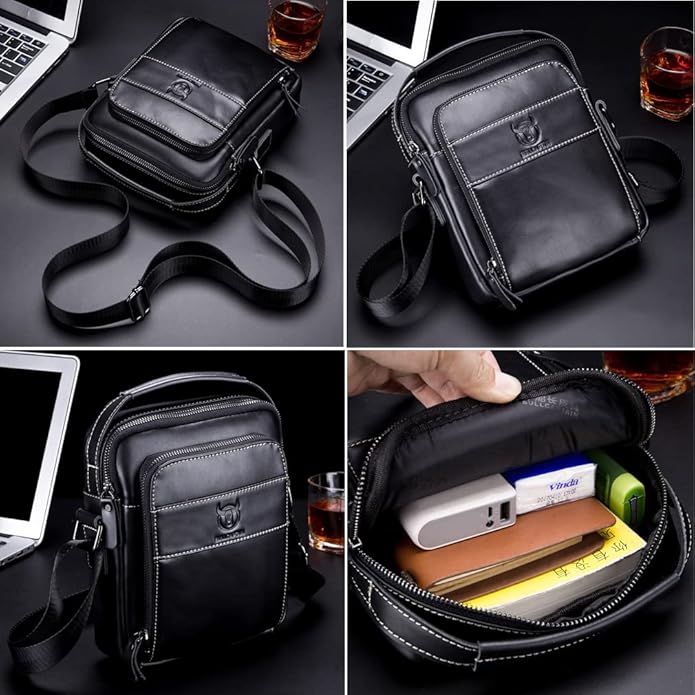 KPYWZER Genuine Leather Shoulder Bag Small Men Messenger Pack Handbag Sling Crossbody Bag Man Purse for Business