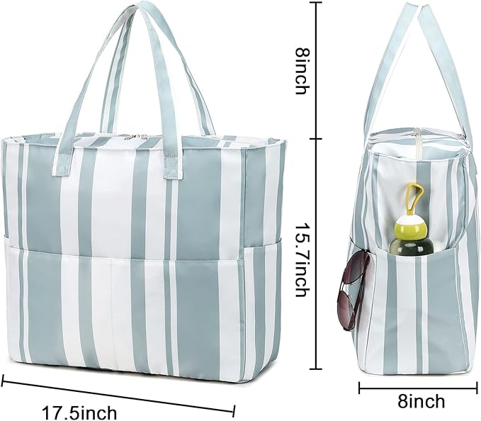LEDAOU Beach Bag Waterproof Sandproof Women Tote Bag Pool Bag with Zipper for Gym Grocery Travel with Wet Pocket