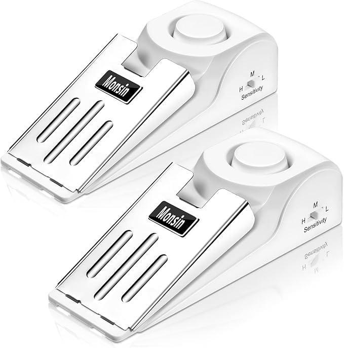Door Stop Alarm, Door Stopper with 120DB Security Alarm, Floor Wedge Doorstop for Travel Apartment Home House (Pack of 2)