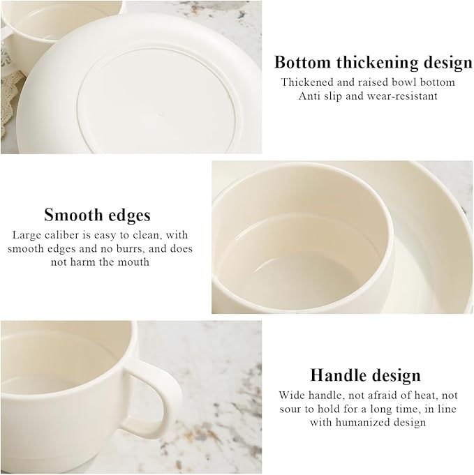 Camping Essentials Set, HOMQUEN Camping Plates and Bowls Set, Coffee Mug, Travel Cutlery Set Include Spoon, Fork, Knife for Work, Outdoor,Picnic, Camp （White）