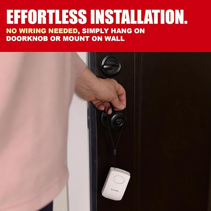 Securityman Door Handle Alarm with 130dB Vibration Triggered Portable Door Alarms When Opened - Perfect for Kids, Toddler, Elderly, Hotel, Travel, Bedroom (2 Pack Door Security)