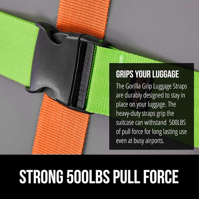 GORILLA GRIP Heavy Duty 8 Pack Adjustable Luggage Straps for Suitcases, Easy to Identify Travel Belt Connector Holds Suitcase Together, Extends Life of Bag, Strap Connects Two Bags, Multicolor