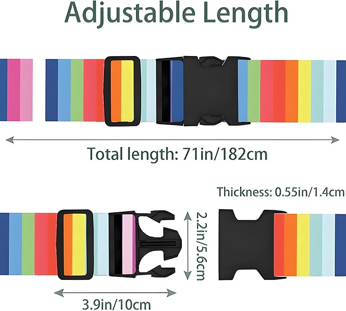 Rainbows Luggage Straps for Suitcases, Adjustable Luggage Travel Belts Security While Travel, Strong Polyester Fabric, Easy-to-Recognize Stylish Design Travel Essentials, 2 Pack