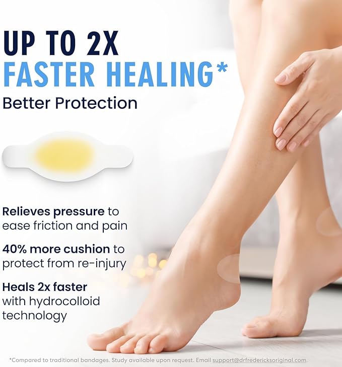 Dr. Frederick's Original Better Blister Bandages - 24 ct - Healing Blister Pads - Grab-N-Go - Water Resistant - 40% More Cushioning - Hydrocolloid - Feet, Toe, & Heel Blister Prevention - Toe Pack