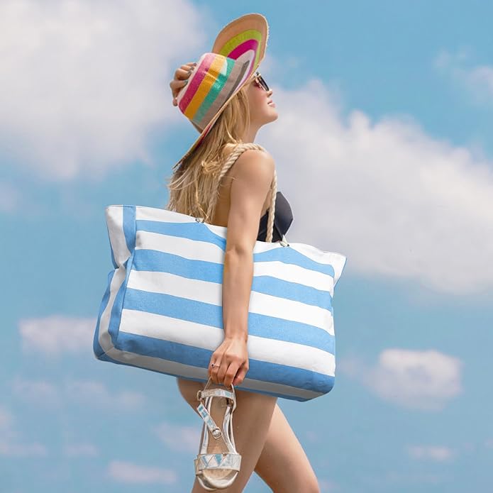 Becokan Beach Bag Large Beach Tote Bag for Women Waterproof Sandproof Swim Pool Bag With Zipper