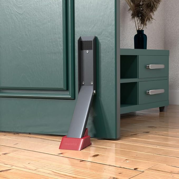 Door Stop, No Drill Door Stoppers - Kickdown Doorstop for Home, Glass Doors, & Outdoors, Easy to Install Doors with Self Adhesive Door Stopper, No Screw Flip Down Portable Door Stopper - Gray