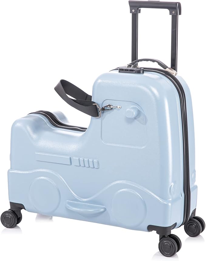 Apelila 22 inch Ride on Suitcase for Kids Travel Trolley Luggage with Spinner Wheels Travel Suitcase for Child with Combination Lock/Safety Belt/Telescoping Handle (Blue)