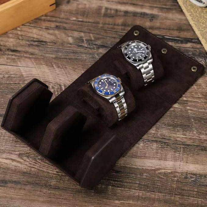 Genuine Leather Watch Roll Travel Case, Vintage Full Grain Leather Hexagon Watches Storage Organizer with Display Removable Pillows & Solid Dividers for Home Storage &Display (2 Slot)