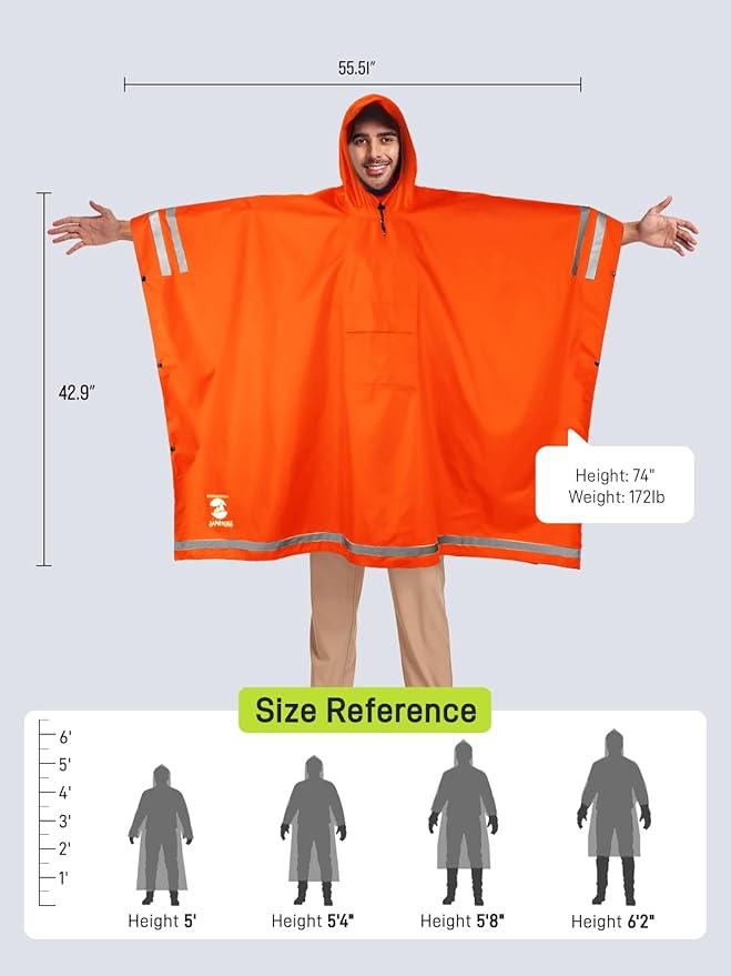 SaphiRose Hooded Rain Poncho Waterproof Raincoat Jacket for Men Women Adults
