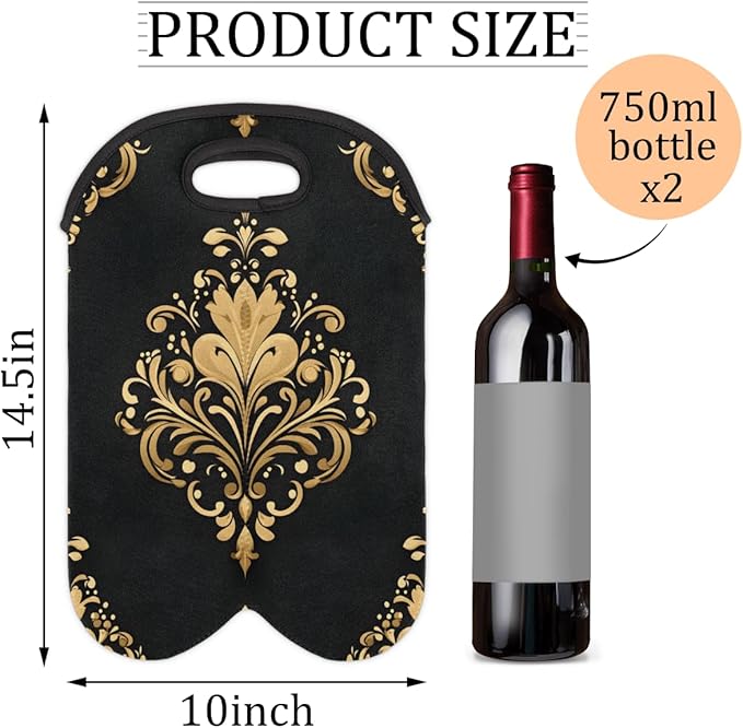 Neoprene Wine Tote, Bottle Carrier Gag Insulating Neoprene Thicker, Insulated Wine Bag for Travel Holds Two Bottles, Bottle Carrier Bags Protect the Bottles, Black Totem