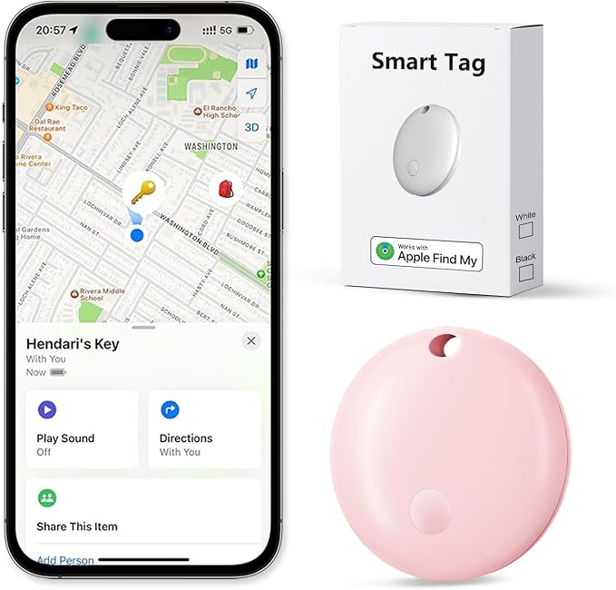 Tracker Tags, Item Finder Work with Apple Find My (iOS Only), Tracking Device Locator Smart Tag for Luggage, Keys, Wallet, Bike, Pets, Bags (Pink, 1 Pack)