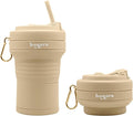 Collapsible Cup with Reusable Straw – 18 Oz (550 Ml), Portable Travel Mug, BPA-Free, Leak-Proof, Microwave & Dishwasher Safe, Multi-Purpose for Hot & Cold Drinks – Beige