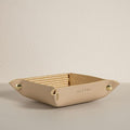 OLETHA Small Foldable Valet Tray - Aesthetic Desk Organizer for Home, Office & Travel - Portable Catch All Bowl for Keys, Scrunchie & Jewelry - Rattan Textured, Beige