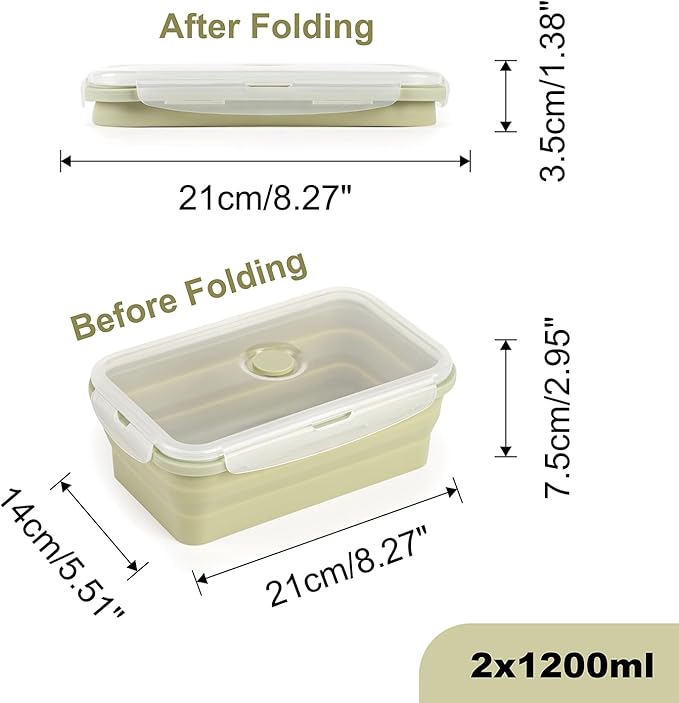 Large Collapsible Food Containers with Lids, Collapsible Bowls For Camping, Save Space, Leak-Proof Silicone Storage Bowls, 2pack 1200ml, Dishwasher, Microwave Freezer Safe