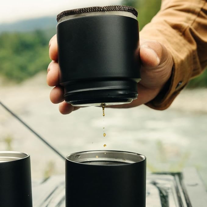 Nest Pour Over Coffee Kit | Coffee Maker for Camping | All-In-One Travel Pour Over | Transportable Dripper, Two 10oz Stainless Steel Travel Mugs | Compact Storage & Adventure Ready | Black