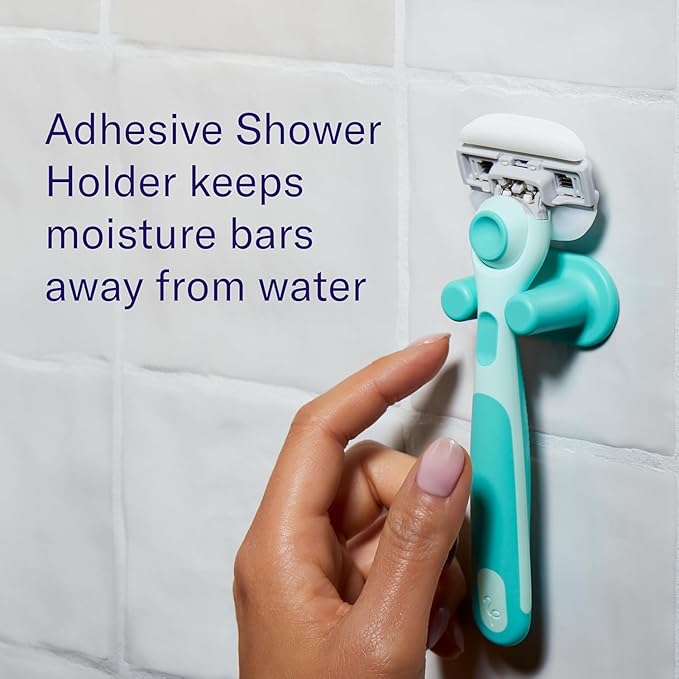 Flamingo Moisture Plus Women's Razor Set - Razor Handle, Blade Refill, and Shower Holder - Seafoam