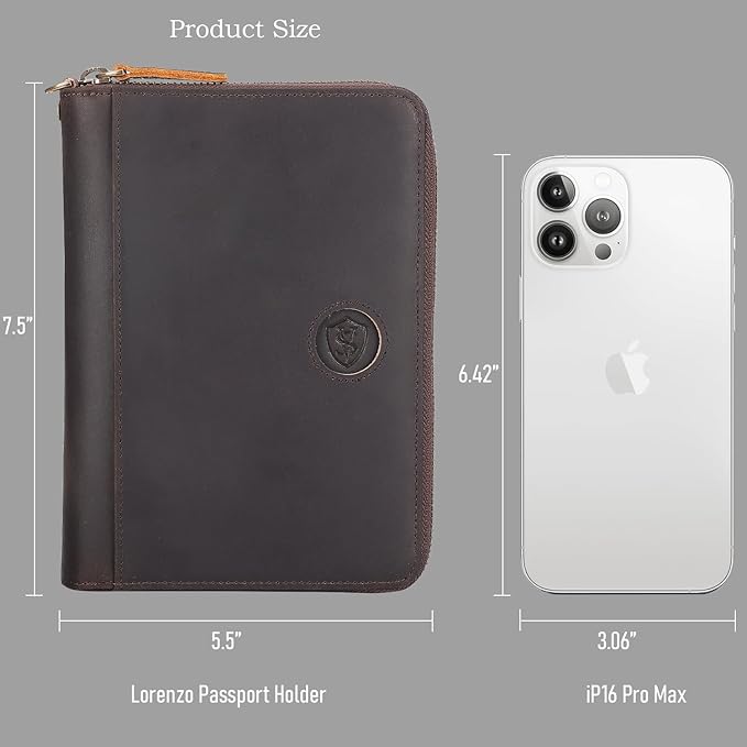 STAR VISTA Lorenzo Full Grain Leather Family Passport Wallet for 4, Large Travel Document Organizer for Exquisite Voyagers, Multi-Currency Compartments, RFID Blocking, AirTag Track, Dark Brown